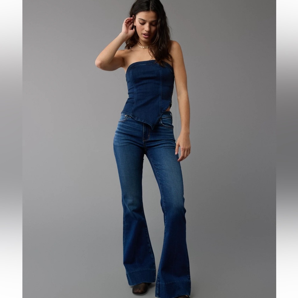 NWT American Eagle Asymmetrical Denim Corset Tube Top.  Size Large